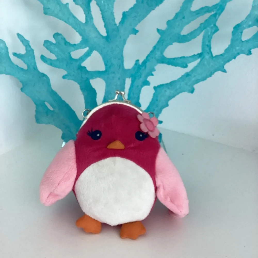 Vint. Gymboree Bird Flower Plush Handbag Animal Change Purse 6”Pink Chain strap
